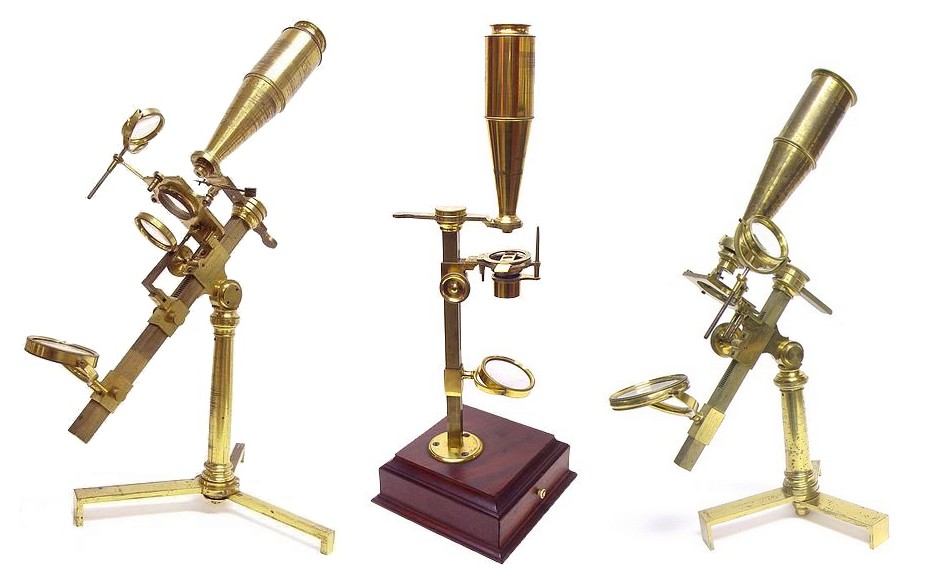 Three microscopes by Robert Brettell Bate